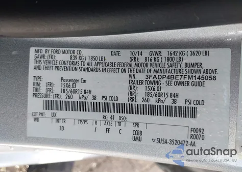 2015 Ford Fiesta Se from USA, damaged, VIN 3FADP4BE7FM145058